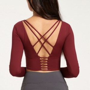 Cheapest Factory Wholesale T Shirts -
 Top Quality Custom Wholesale Open Back Sports Long Sleeve Crop Top T Shirts With Thumb Hole For Women – AIKA