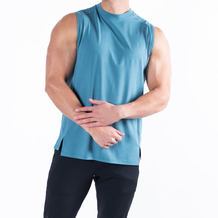 Wholesale Workout Blank Muscle Fit High Neck Cotton Gym Tank Tops Custom Logo For Men