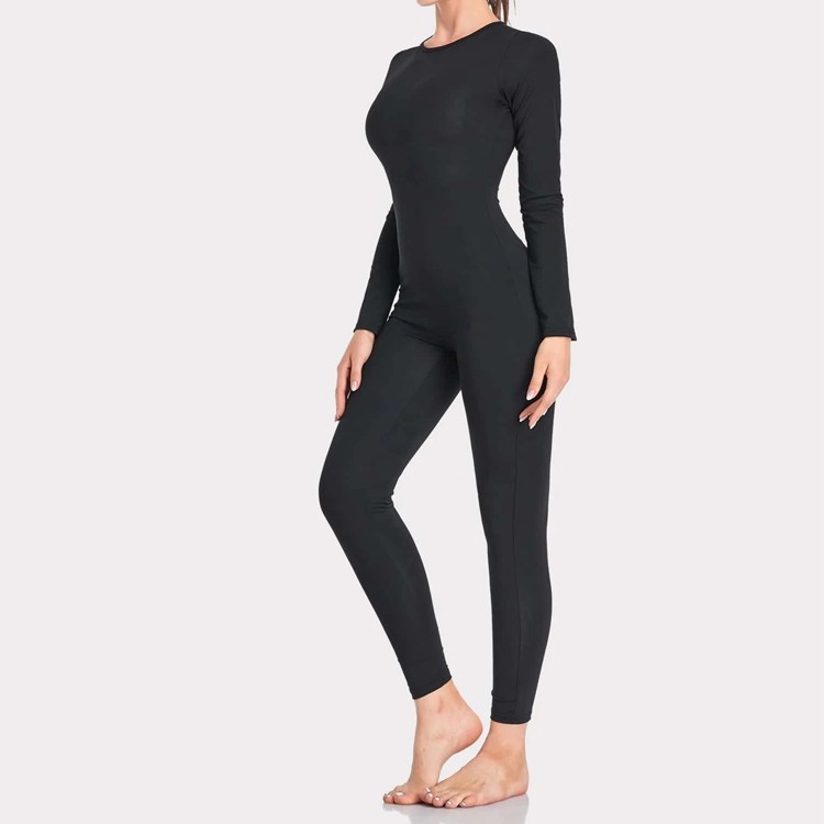Wholesale Custom Fitness Workout Bodysuit Women One Piece Long Sleeve Sports Jumpsuit detail pictures