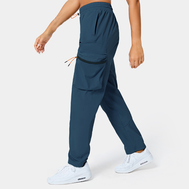 Lightweight Polyester Elastic Drawstring Zipper Pocket Gym Jogger Cargo Pants For Women detail pictures