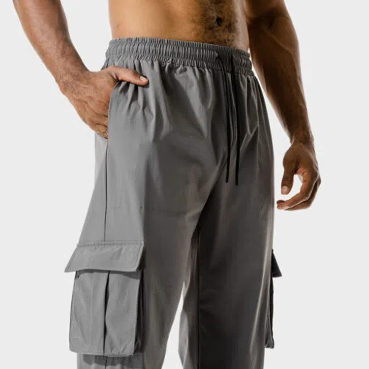 Wholesale Quick Dry Drawstring Waist Men Nylon Jogger Track Pants With Cargo Pocket detail pictures