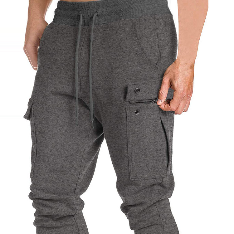 Wholesale Drawstring Waist Cotton Polyester Cargo Pockets Men Workout Jogger Sweat Pants detail pictures