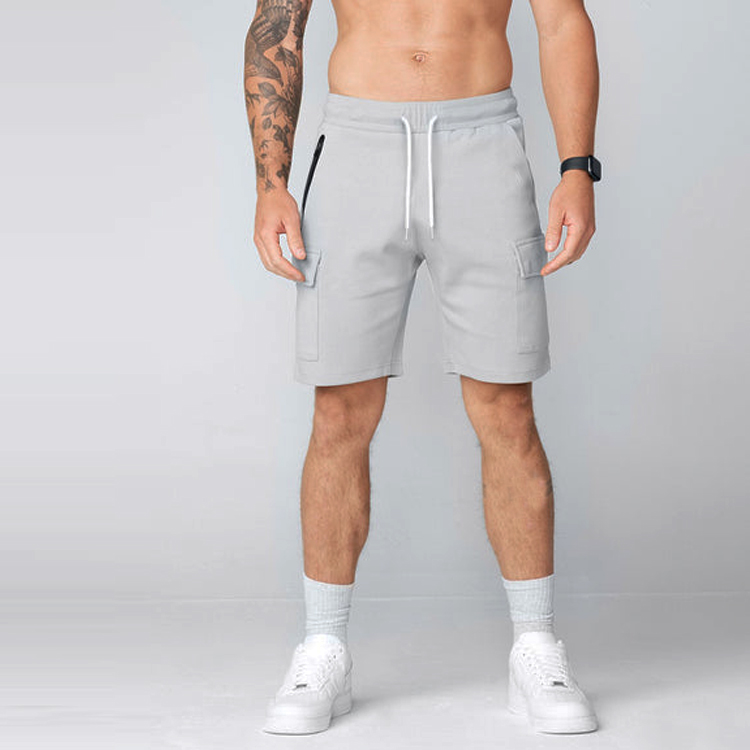 Hot Sale Drawstring Waist Workout Sports Cargo Pocket Sweat Cotton Shorts For Men