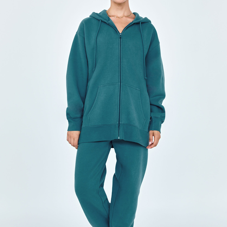 New Trendy Heavyweight Fleece Oversized Full Zip Up Custom Embroidery Hoodies For Women detail pictures