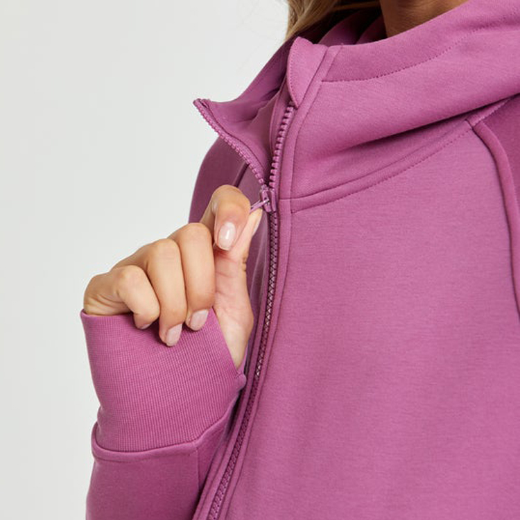 Wholesale High Quality Front Quarter Zip Fleece Cotton Custom Plain Crop Hoodie For Women detail pictures
