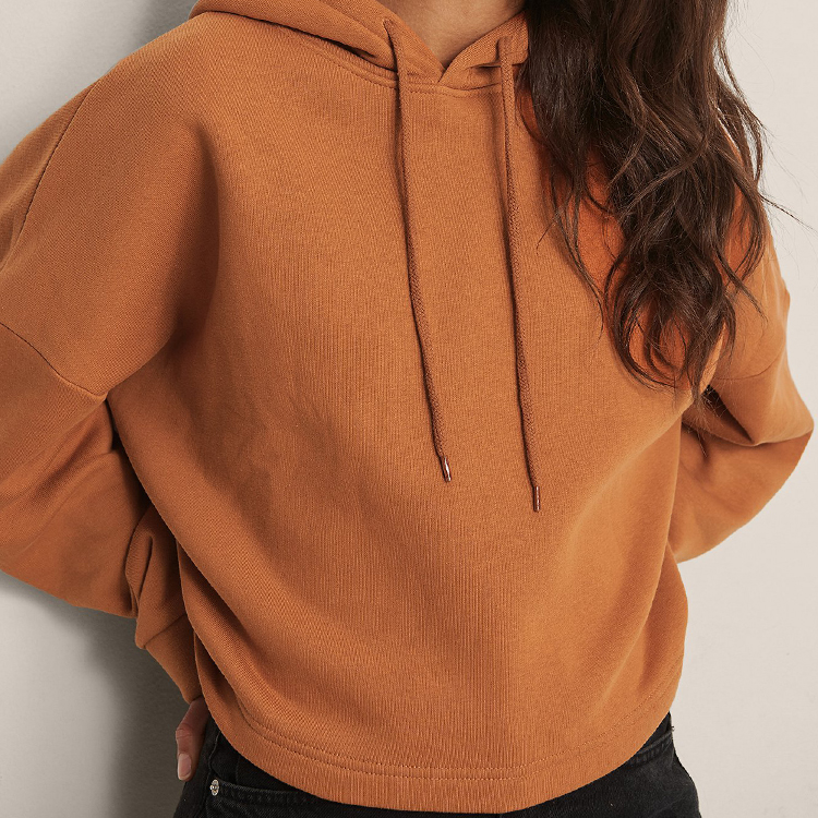 Wholesale French Terry 100%Cotton Plain Oversized Crop Pullover Hoodies For Women detail pictures