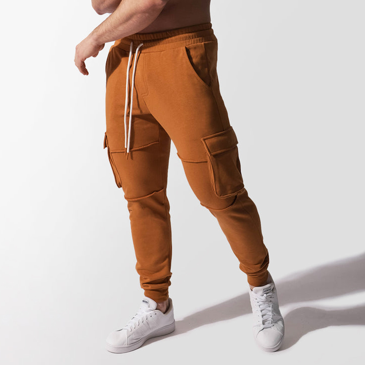 Wholesale Customized Drawstring Waits Tapered Fit Joggers Men Cargo Pocket Sweatpants detail pictures
