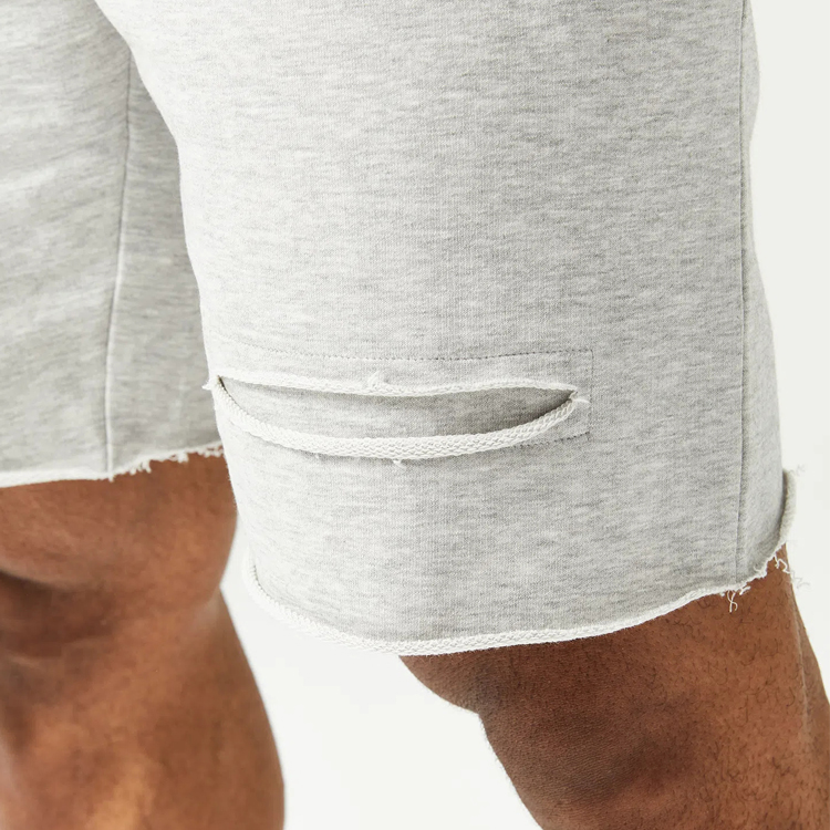 Wholesale French Terry Cotton Raw Edge Custom Men Fitness Workout Sweat Shorts detail pictures