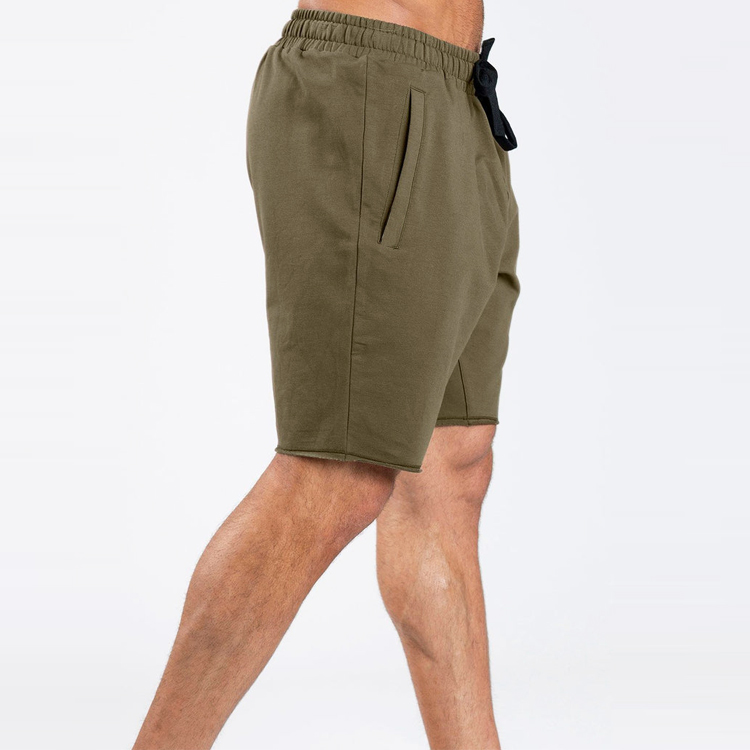 Active Cotton Polyester Drawstring Waist Cut Off Hem Gym Sweat Shorts For Men detail pictures