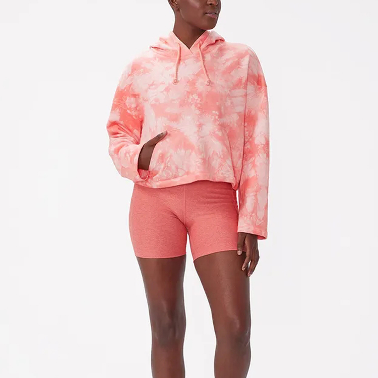 Top Quality Wholesale Private Label 100% Cotton Custom Crop Tie Dye Workout Hoodies For Women