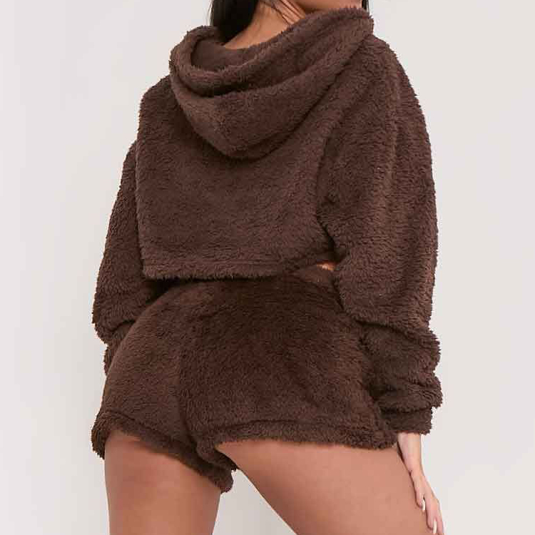 Wholesale Custom Embroidery Fluffy Teddy Borg Quarter Zipper Women Crop Fleece Hoodie detail pictures