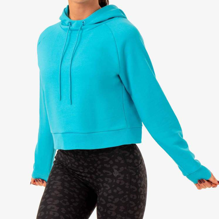 Top Sell Gym Active Custom Workout Soft Cotton Plain Crop Blank Hoodie For Women detail pictures