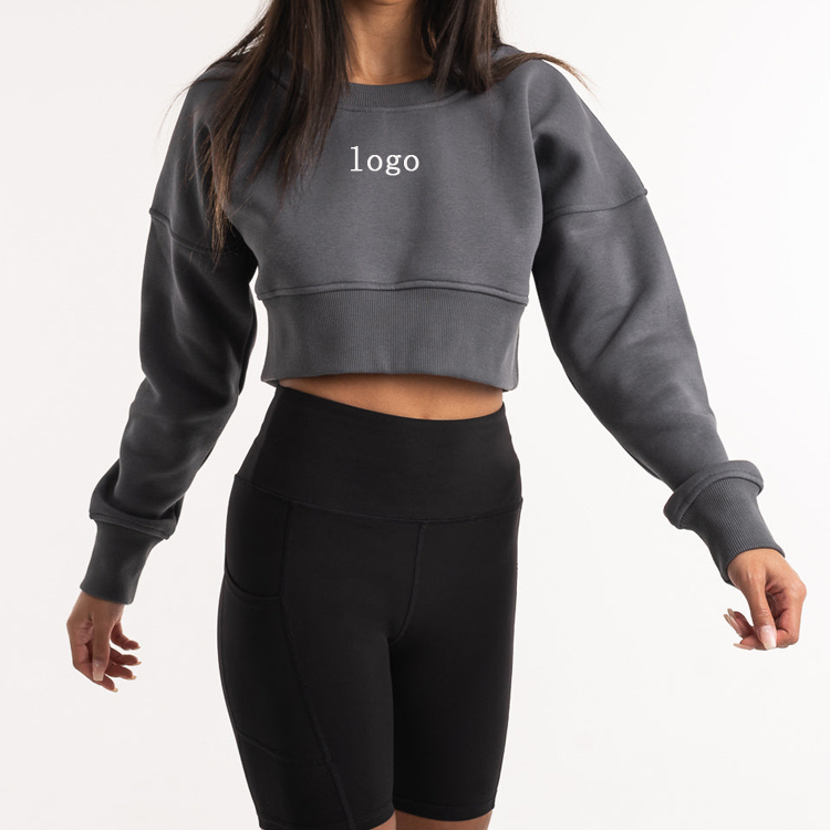 OEM Brand 50%Cotton 50%Polyester Women Crop Crewneck Sweatshirts Custom Logo