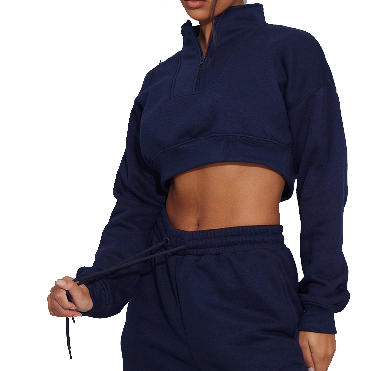 75%Cotton 25%Polyester Custom Half Zip Workout Fitness Cropped Sweatshirts For Women