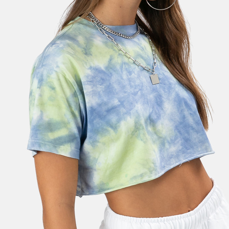 Wholesale Custom Shorts Sleeve Tie Dye Crop Fitness T Shirt For Women detail pictures