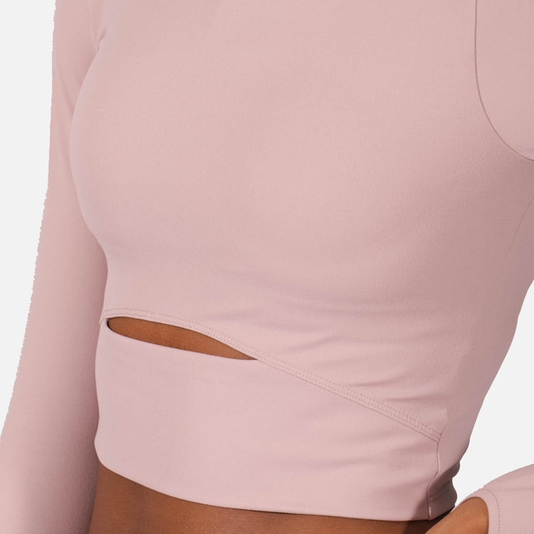 High Quality Front Hollow Out Fitness Crop Top Long Sleeve Gym T Shirts For Women detail pictures