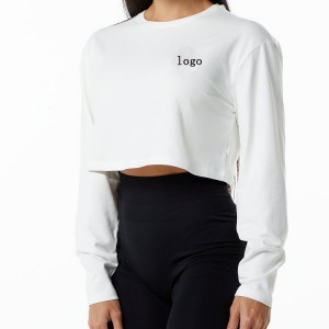 Professional Design Sports Yoga Pants -
  Soft Cotton Drop Shoulder Plain Fitted Long Sleeve Women Blank Crop Sports T Shirts Custom Printing – AIKA