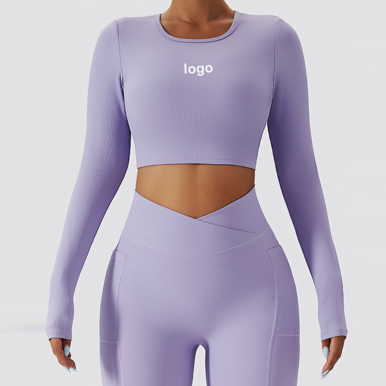 Gym T Shirt Backless Crop Long Sleeve With Built In Bra For Women