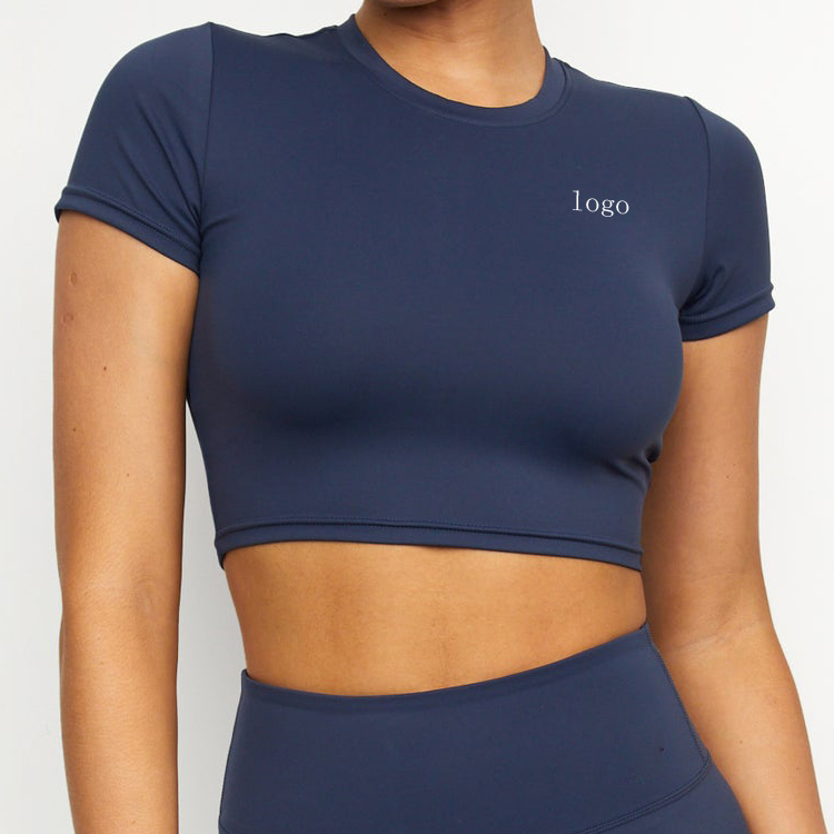 Custom Logo Quick Dry Plain Shorts Sleeve Crop Top Gym T Shirts For Women