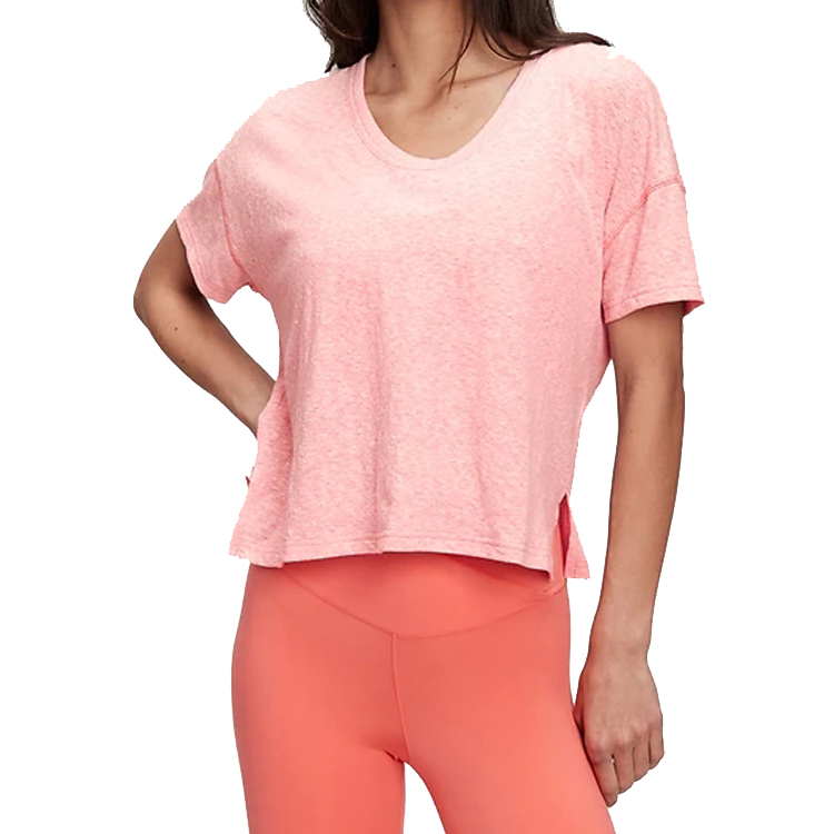 Wholesale Plain Loose Fit Custom Printing V Neck Crop Top Yoga Gym T Shirts For Women