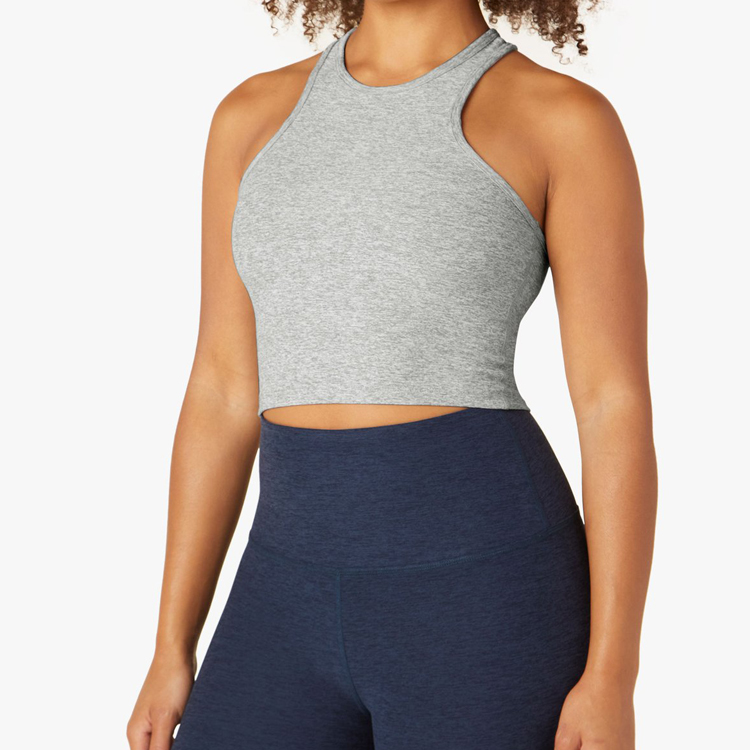 Four Way Stretch Custom Design Back Key Hole High Neck Crop Yoga Fitness Tank Top For Women