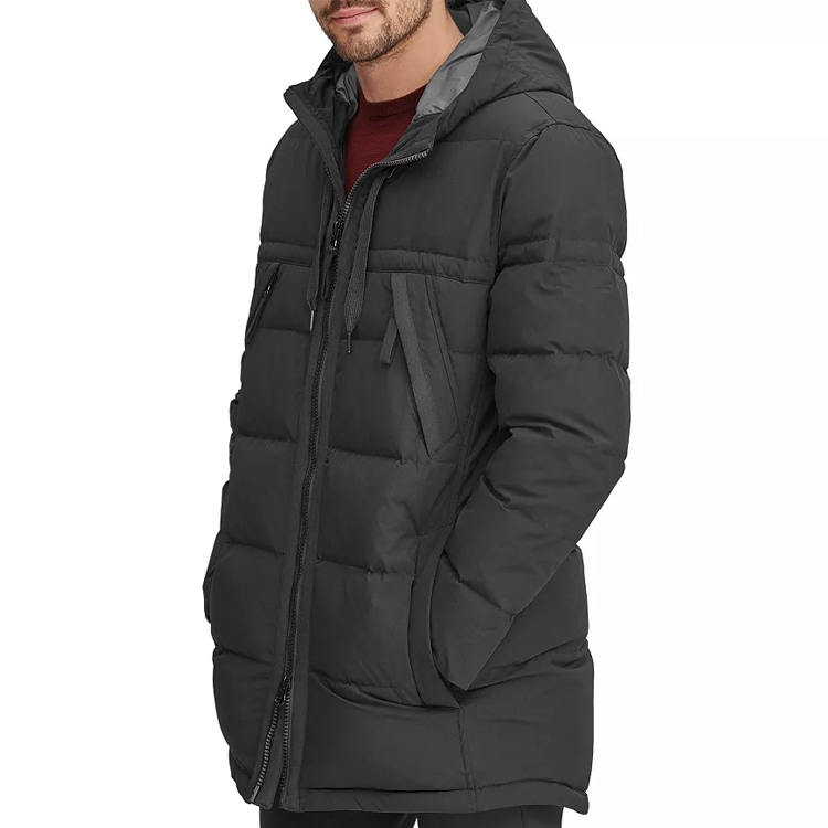 Wholesale 100% Nylon Full Zip Up Winter Long Down Puffer Coat For Men detail pictures