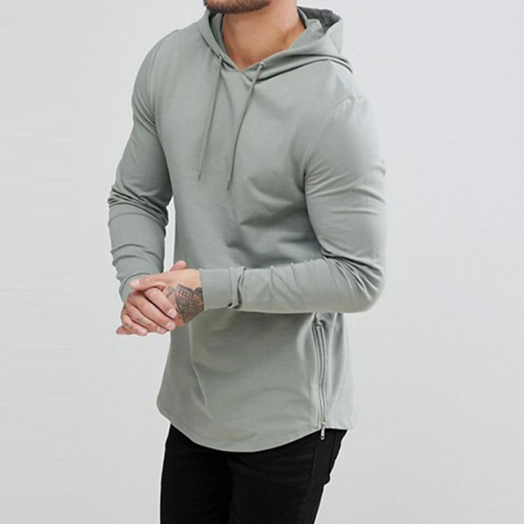 Cheap Price Soft Cotton Bottom Side Zipper Plain Pullovers Workout Blank Hoodies For Men