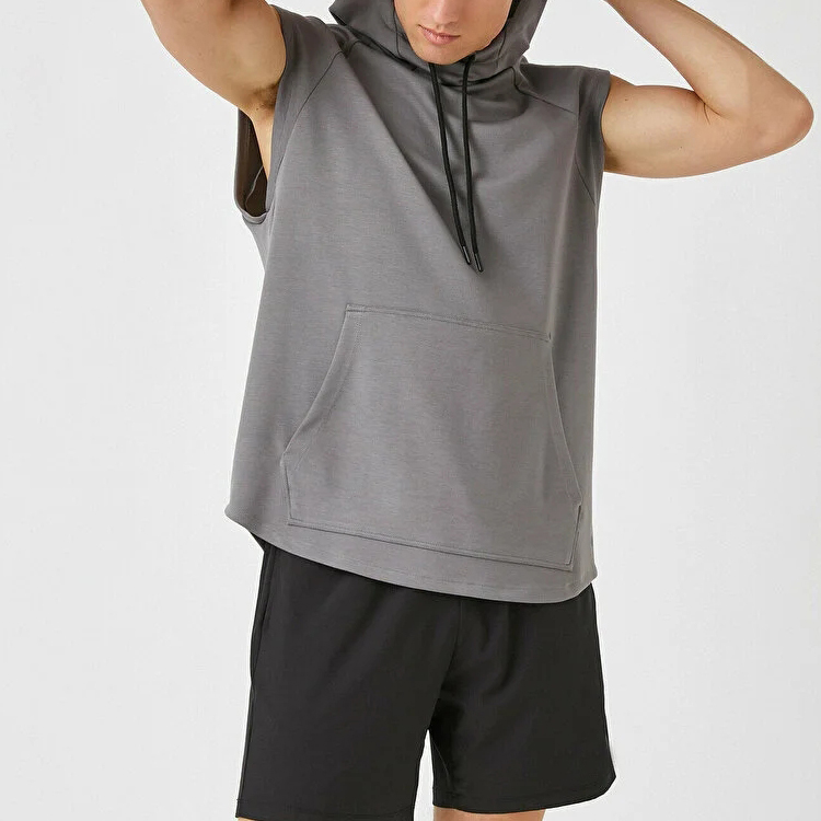 Wholesale Custom Logo Men Workout Plain Pullover Blank Sleeveless Hoodies
