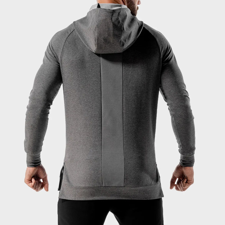 OEM French Terry Cotton Zipper Bottom And Pocket Men Slim Fit Workout Pullover Hoodies detail pictures