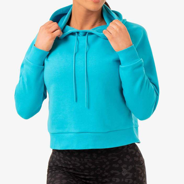 Top Sell Gym Active Custom Workout Soft Cotton Plain Crop Blank Hoodie For Women detail pictures