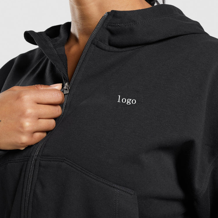 High Quality 60%Cotton 40%Polyester Custom Full Zipper Crop Workout Hoodies For Women detail pictures