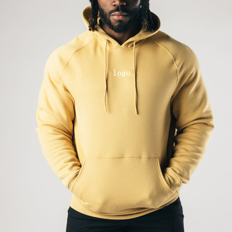 French Terry Cotton Raglan Sleeve Men Workout Pullover Custom Hoodies With Pocket detail pictures
