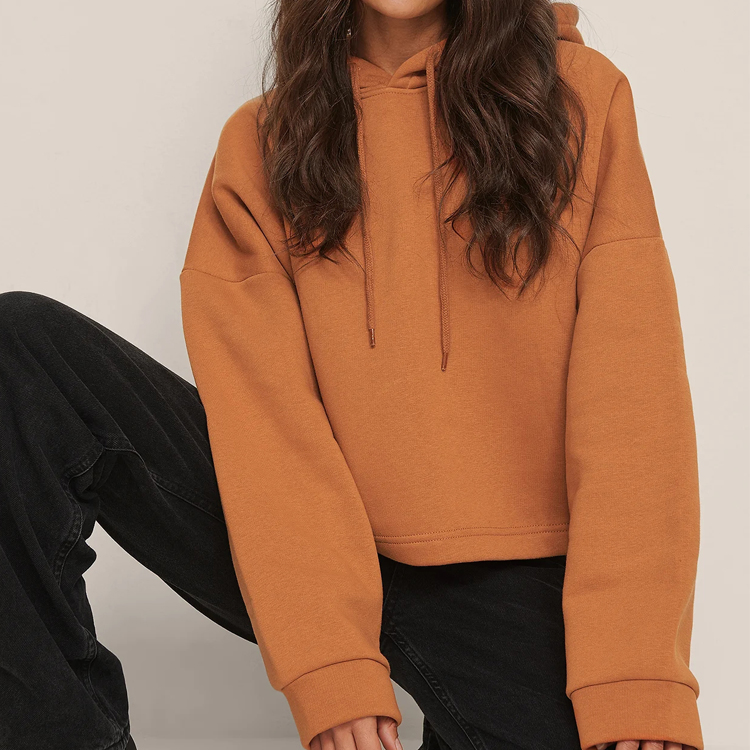 Wholesale French Terry 100%Cotton Plain Oversized Crop Pullover Hoodies For Women