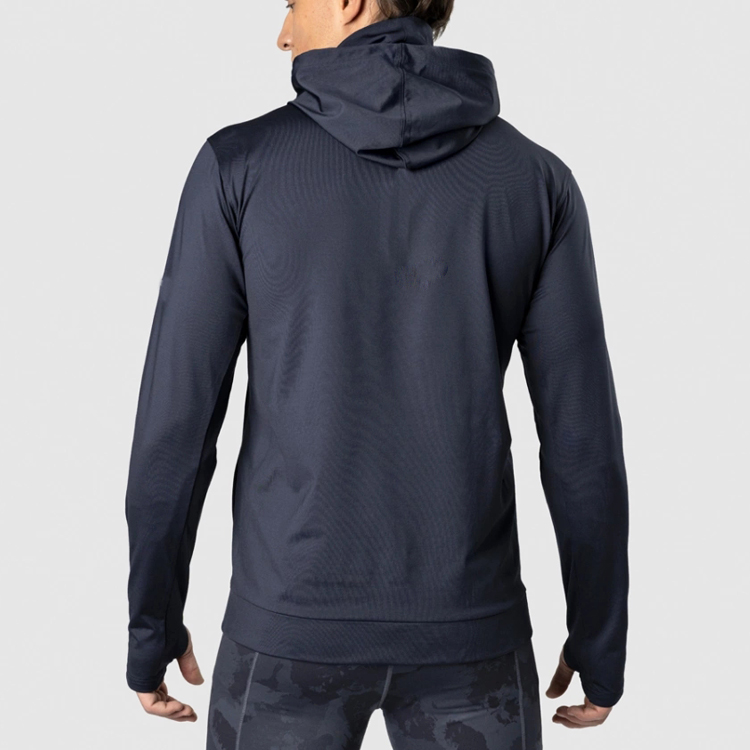 Wholesale Polyester Custom High Collar Men Slim Fit Gym Sports Hoodies With Thumb Hole detail pictures