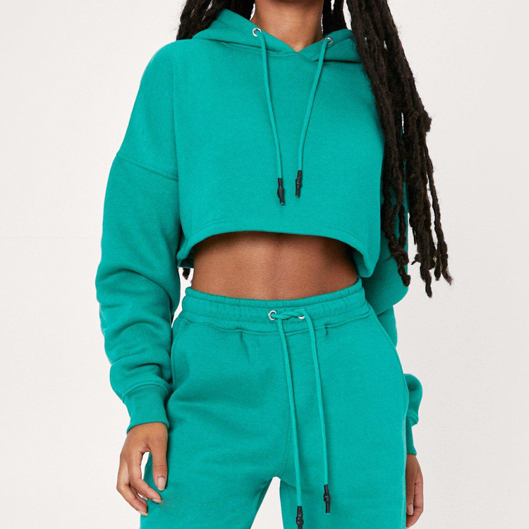 OEM Fitness Custom Logo Fleece Cotton Essentials Drawstring Women Blank Crop Hoodies