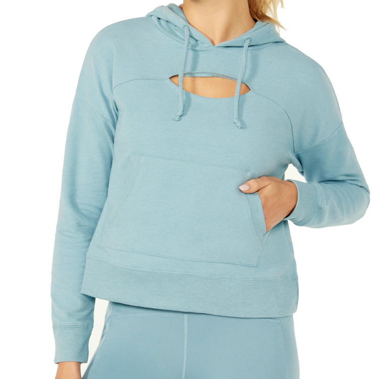High Quality 80%Cotton 20%Polyester Front Key Hole Plain Workout Blank Pullover Hoodies For Women