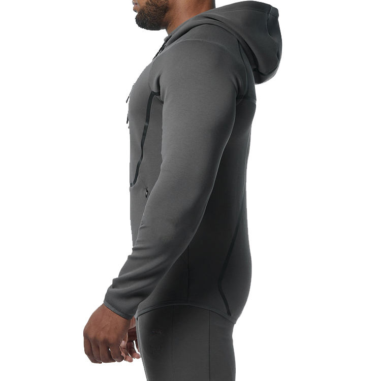 Hot Sale Essential Custom Plain Full Zip Up Active Slim Fit Hoodies With Pocket For Men detail pictures