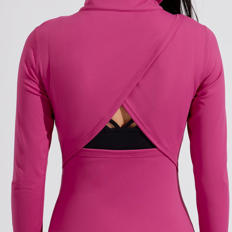 Wholesale Back Hollow Out Custom Slim Fit Full Zipper Workout Gym Jacket For Women detail pictures