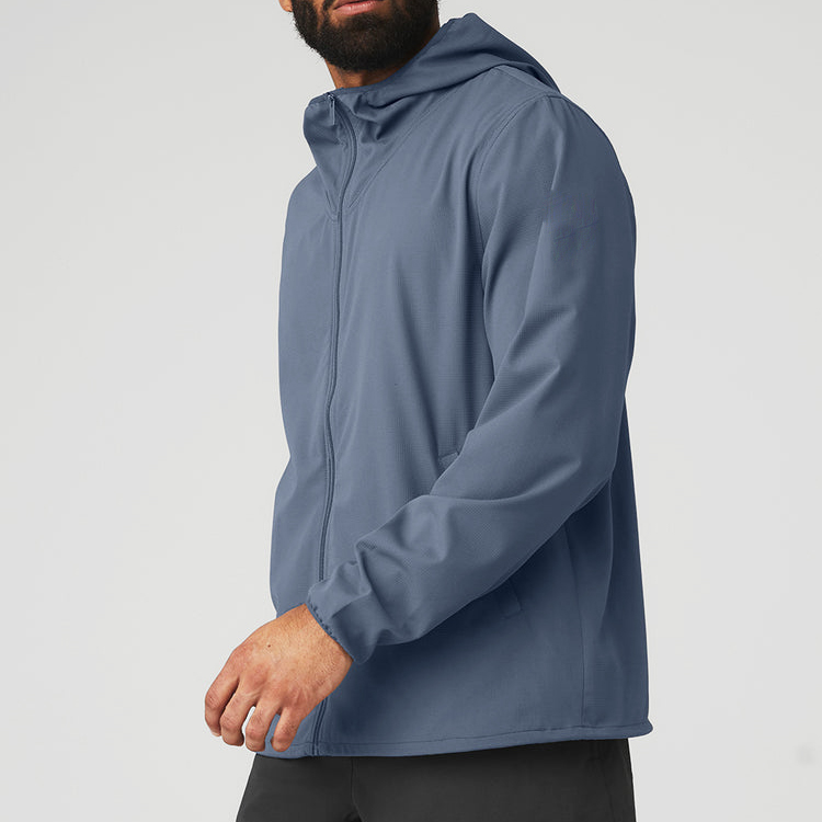 Wholesale Lightweight Custom Sports Windbreaker Full Zip Up Gym Jacket For Men detail pictures