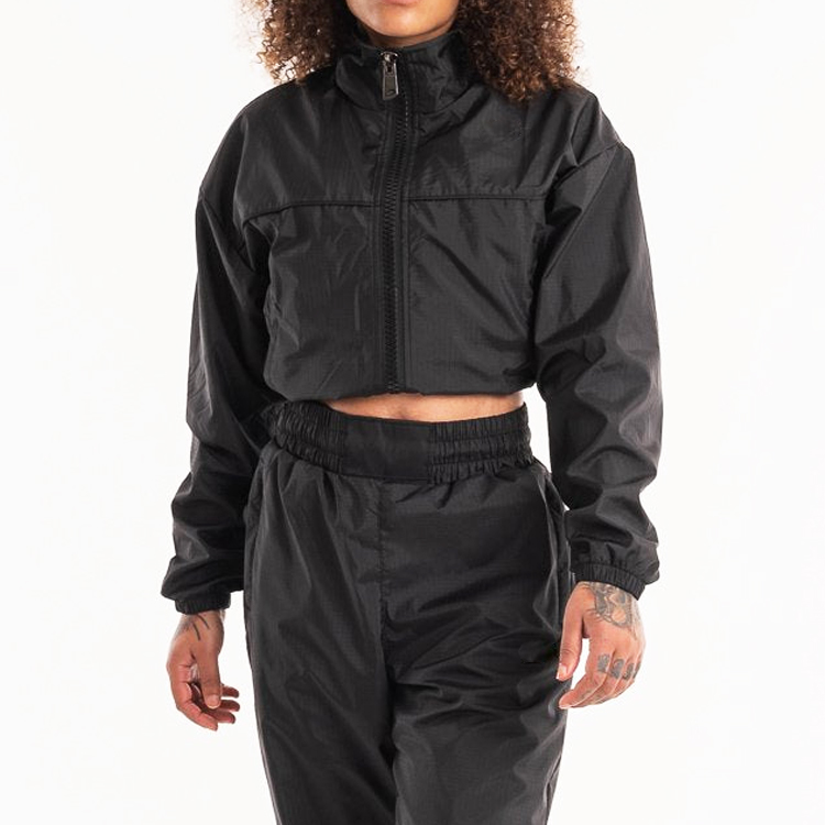 Custom Elastic Bottom 100% Nylon Full Zip Up Women Crop Sports Windbreaker Bomber Jacket detail pictures