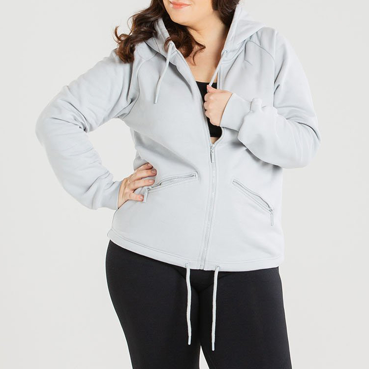 OEM Heavyweight Cotton Embroidery Logo Blank Essential Full Zip Up Hoodies For Women detail pictures