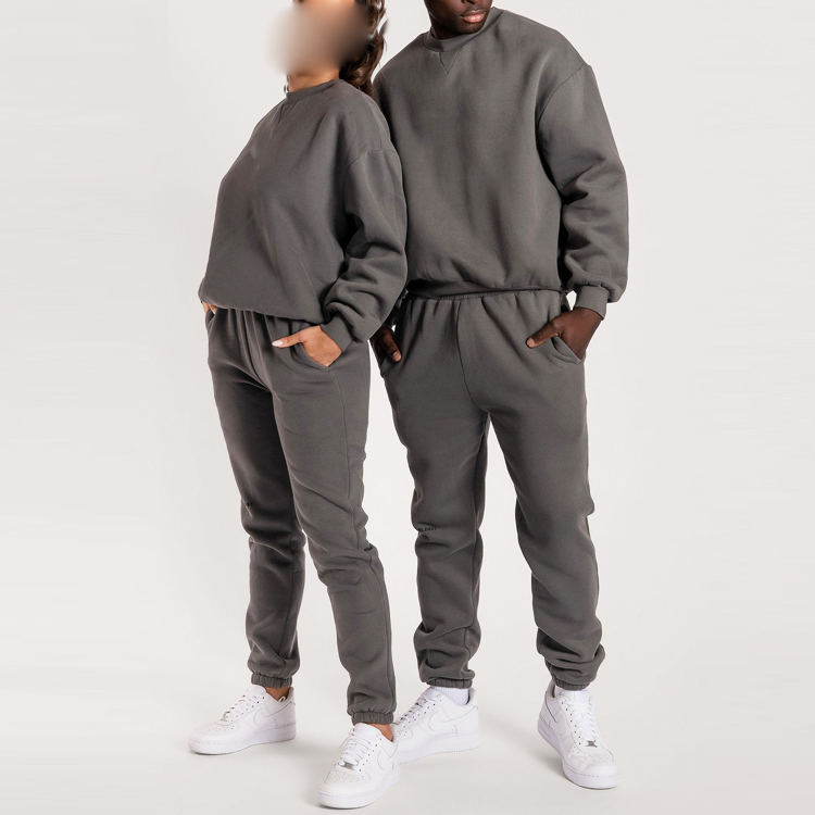 High Quality Fleece Cotton Crew Neck Unisex Jogger Sweatsuit Custom Tracksuit set