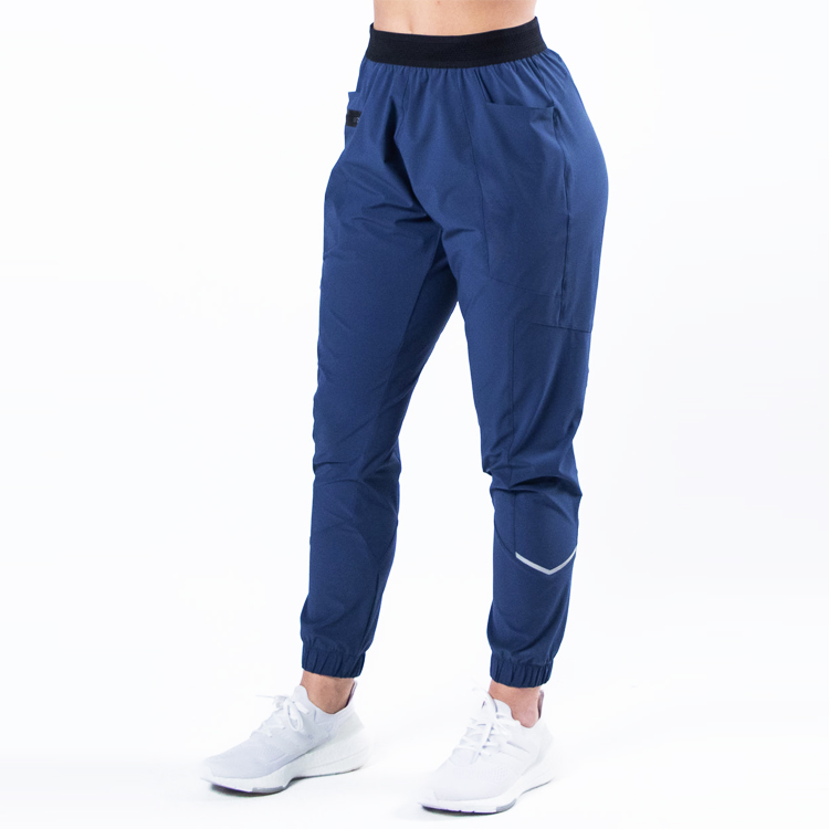Custom Nylon Track Pants Women Training Gym Windbreaker Joggers With Reflective Strip detail pictures
