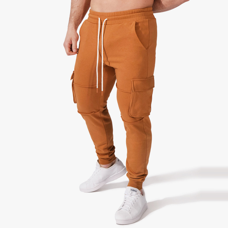 Wholesale Customized Drawstring Waits Tapered Fit Joggers Men Cargo Pocket Sweatpants detail pictures
