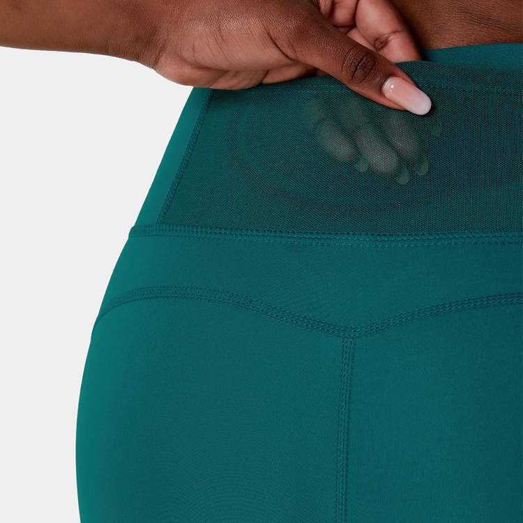 OEM High Waist Contrast Mesh Back Pocket Full Length Compression Yoga Leggings For Women detail pictures