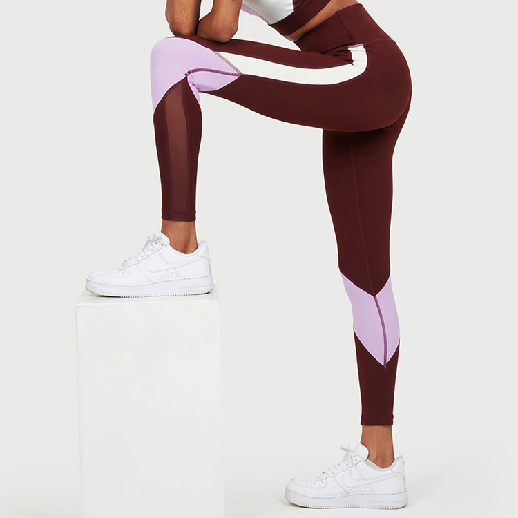 Cheap Price Mesh Panel Color Block Sports Tights High Waist Women Yoga Leggings detail pictures