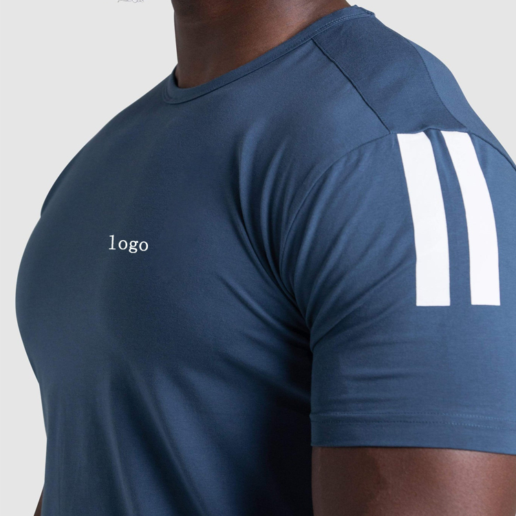 High Quality Curve Bottom Side Split Workout Slim Fit Gym Fitness T Shirts For Men detail pictures