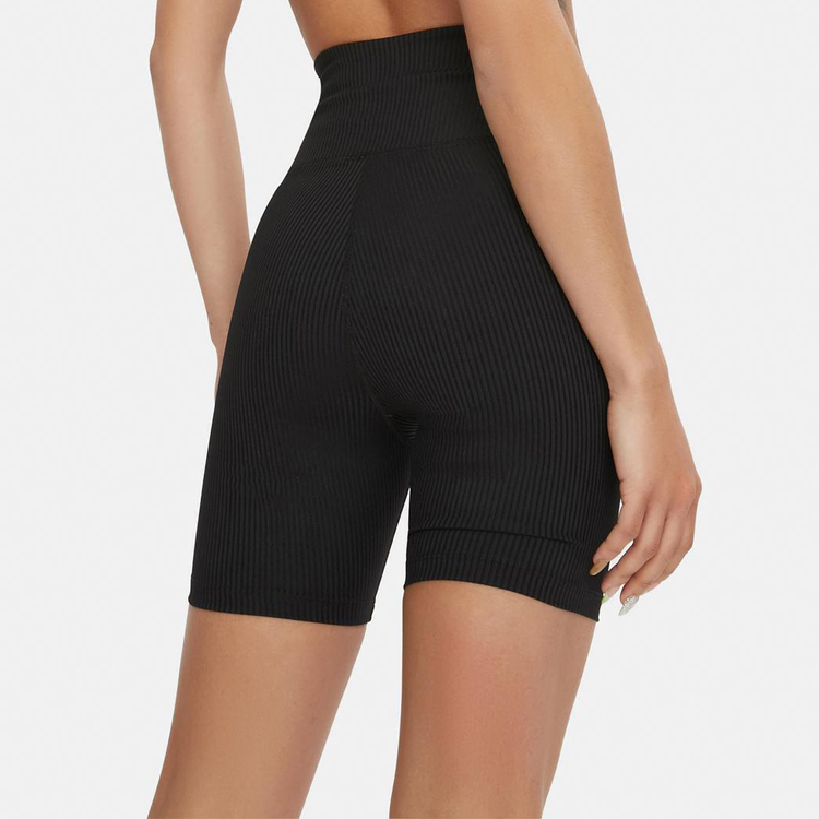 Custom Logo High Waist Ribbed V Cut Waistband Nylon Gym Yoga Biker Shorts For Women detail pictures