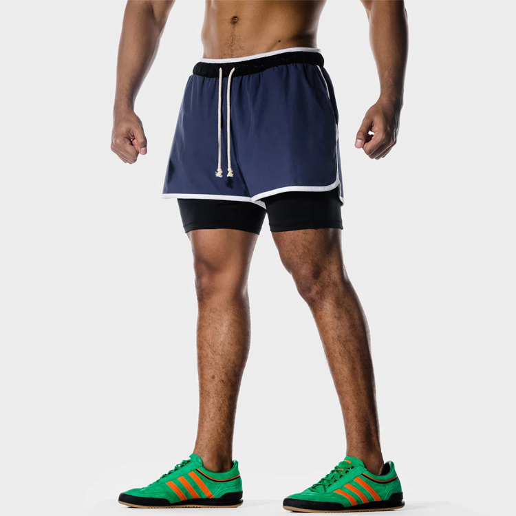 Factory Price Four Way Stretch Drawstring Waist 2 IN 1 Gym Athletic Shorts For Men