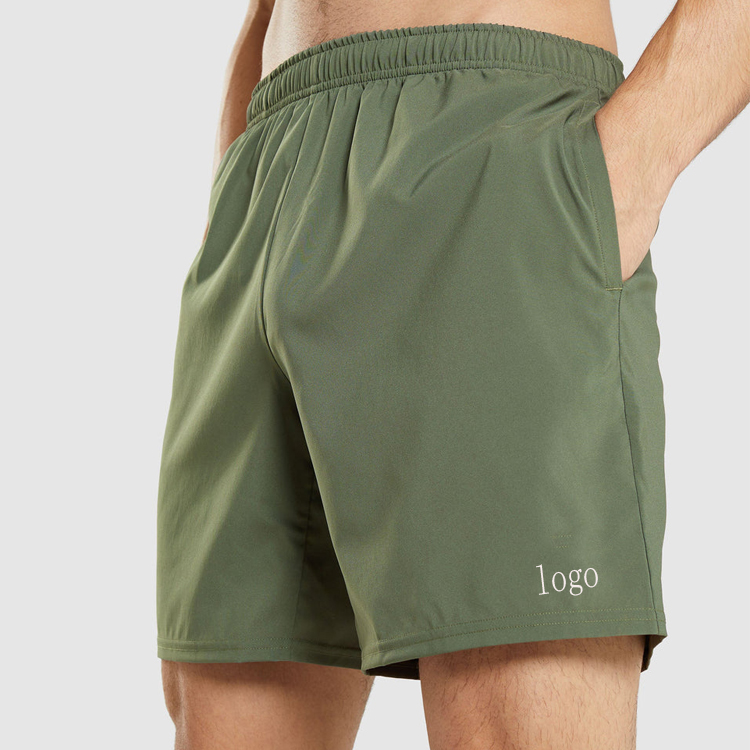 OEM Quick Dry 100% Polyester Elastic Waist Men Sports Athletic Gym Shorts With Pocket detail pictures
